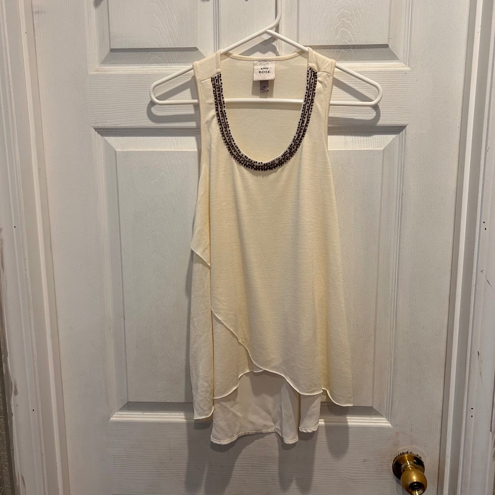 Knox Rose Womens Cream Beaded Scoop Neck Sleeveless High-Low Tank Med‎ Festival